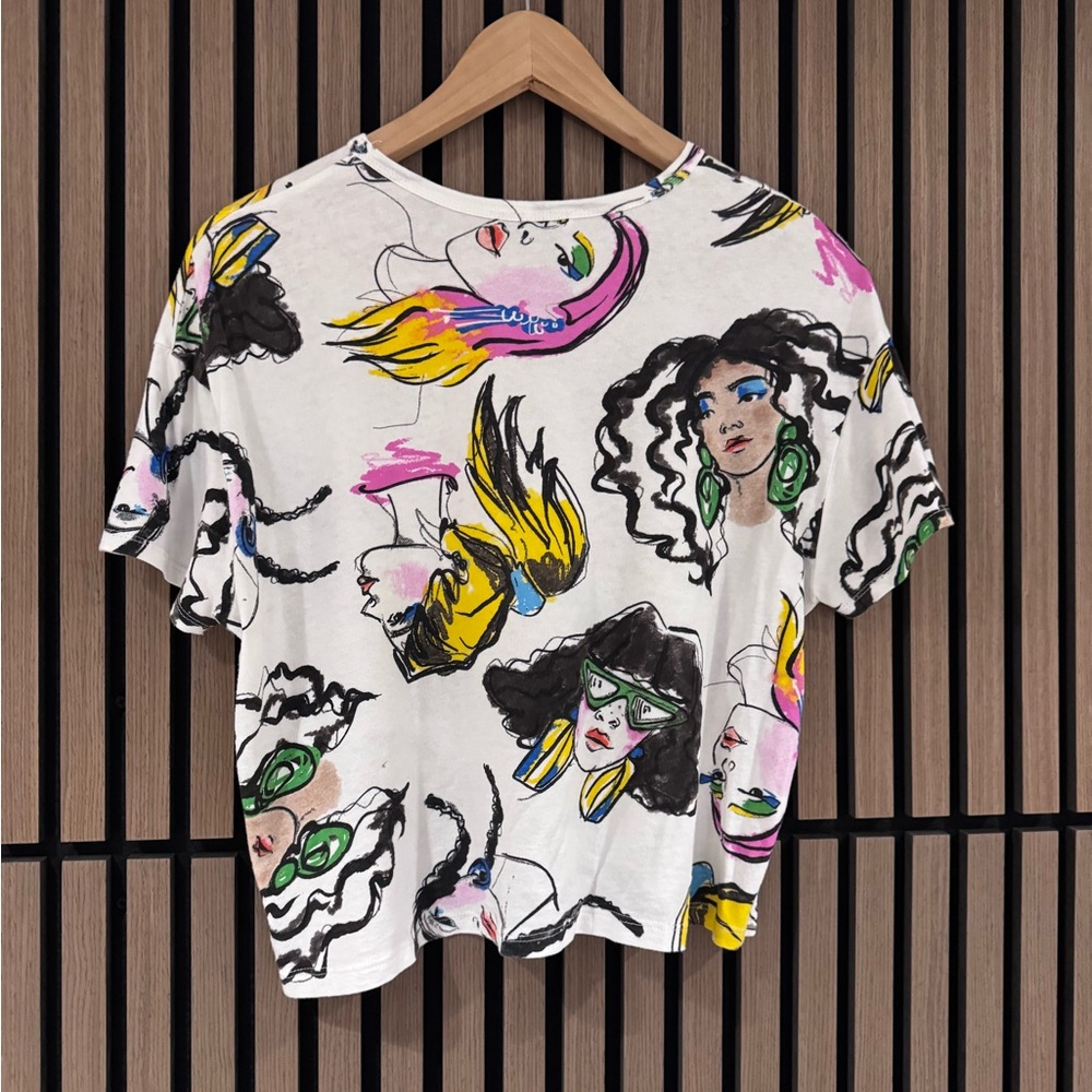 2 for 1 Zara Women’s Graphic Short Sleeve Top – White Multi